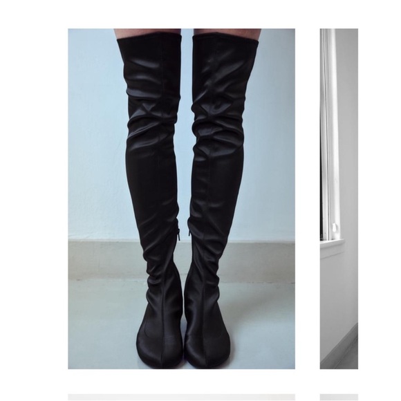 Zara Black Over-the-Knee Satin Boots - Picture 2 of 3